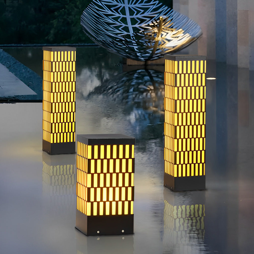 Grid-Designed LED Black Outdoor Lawn Lamp Modern Waterproof Landscape Bollard Lights