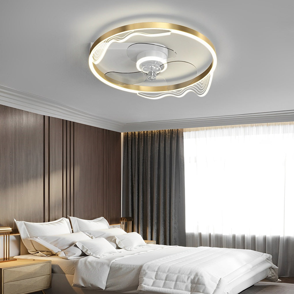 Round Creative LED Mute Intelligent Modern Bladeless Ceiling Fans Lamp