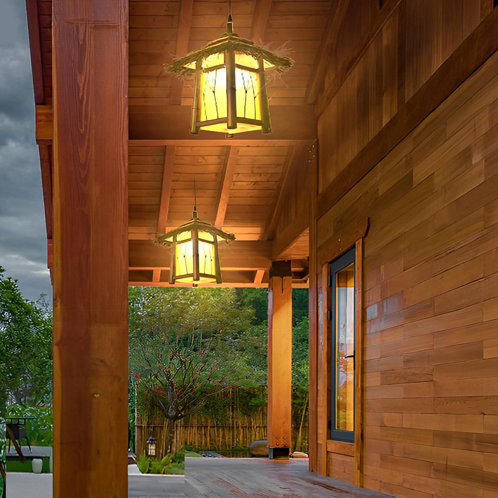 Rustic Bamboo Design Waterproof Farmhouse Lawn Lights Chandelier Path Lights
