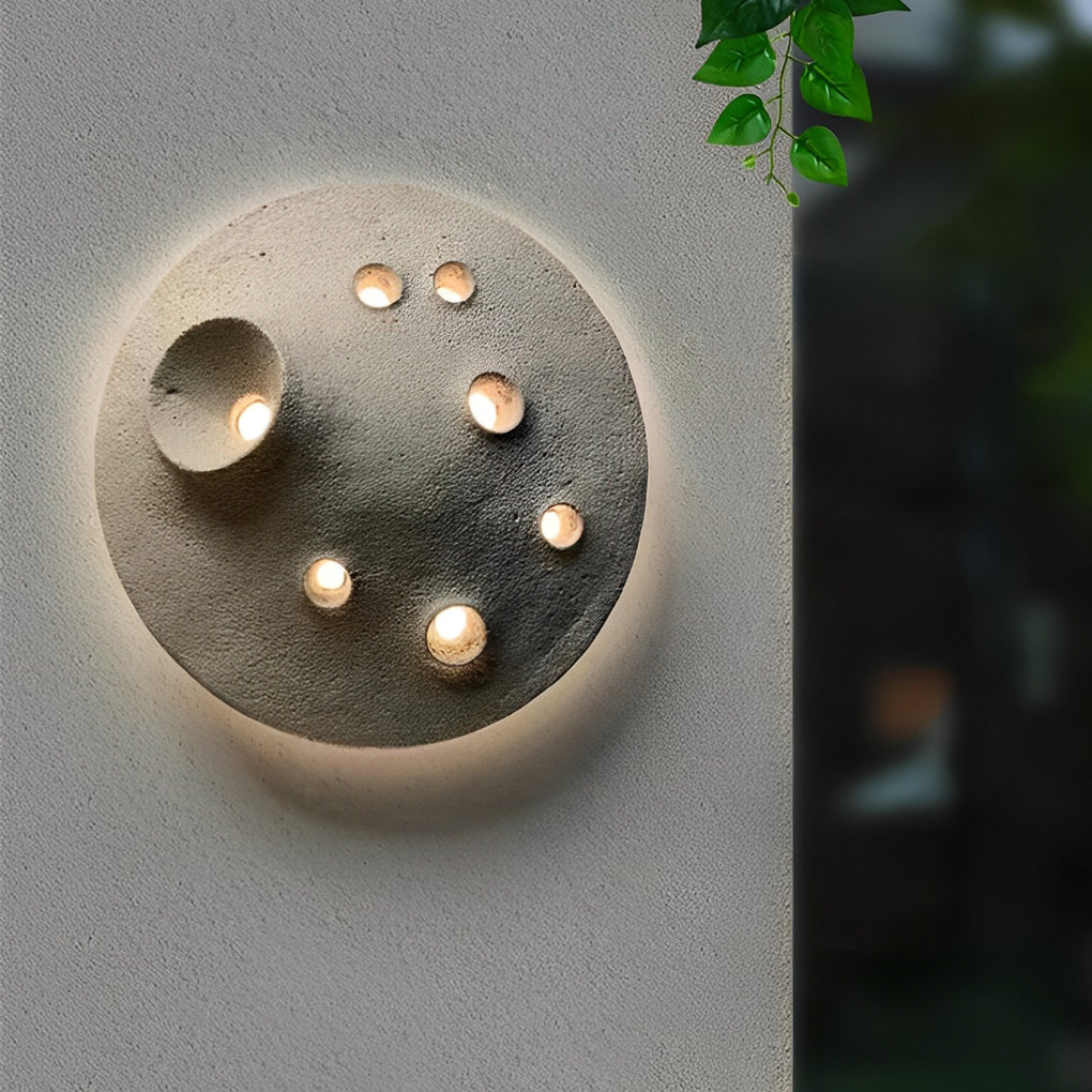 Round Creative Cement Lunar Crater Waterproof LED Outdoor Wall Lamp