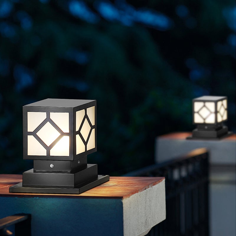 Square Stainless Steel LED Waterproof Black Modern Outdoor Light Post Lamp