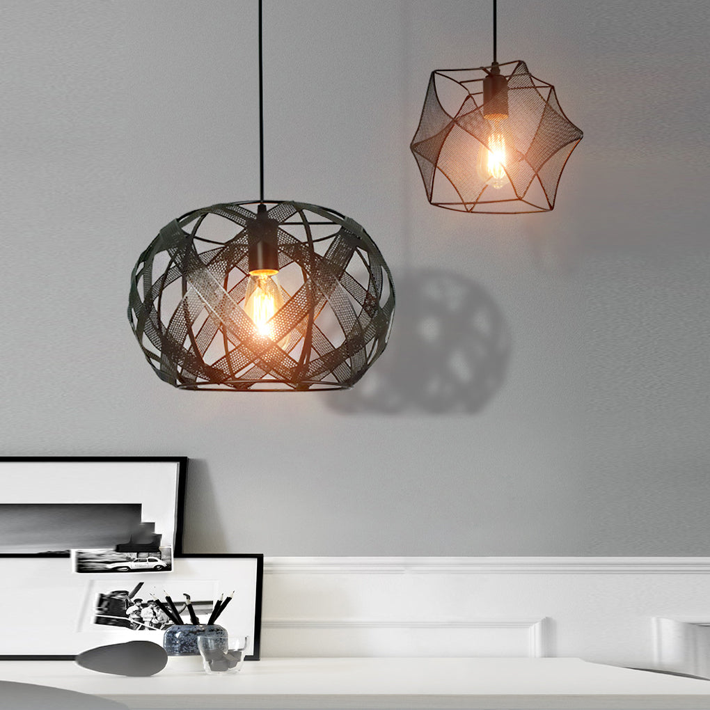 Retro Geometric Iron Mesh Black Industrial Style Chandelier Pendant Lamp