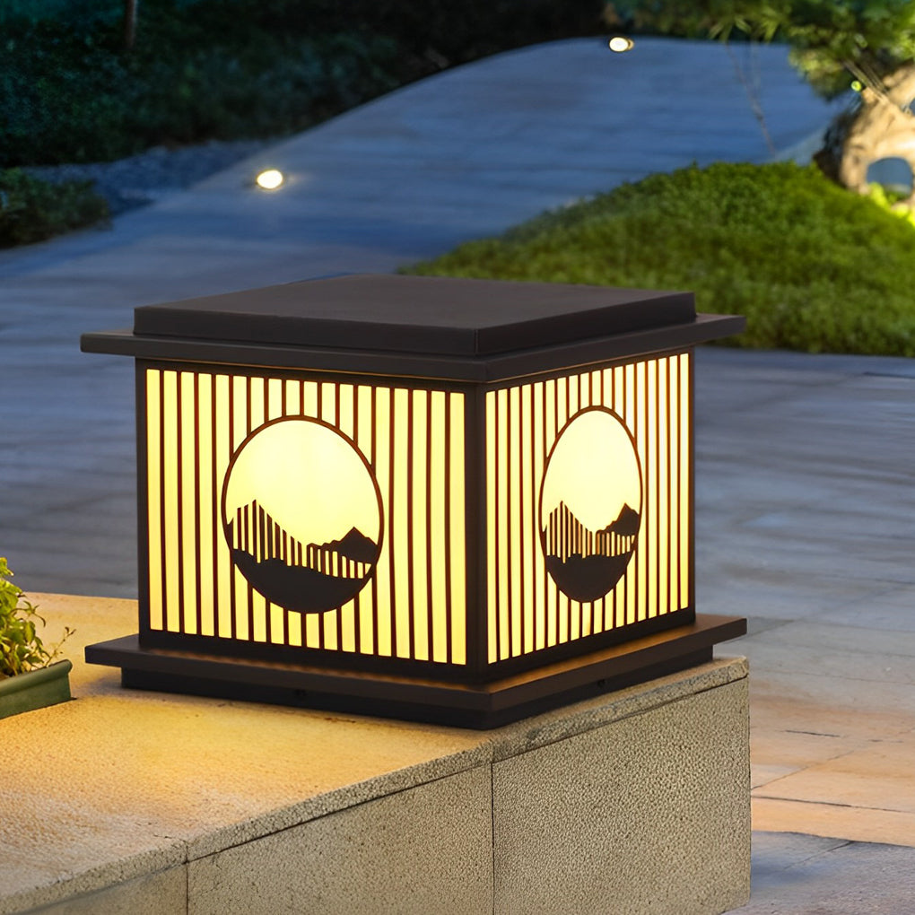 Retro Mountain Scenery LED Waterproof Black Modern Solar Pillar Lamp - Dazuma