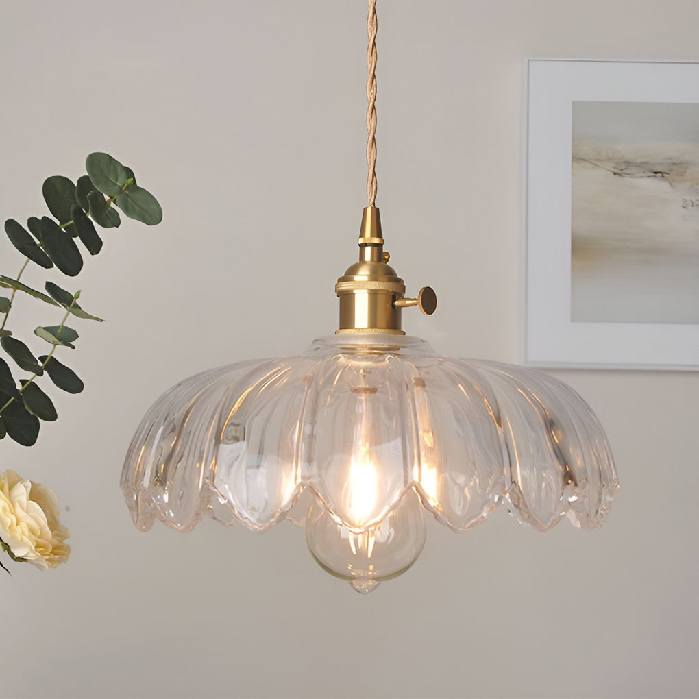 Retro Flower Glass Brass Nordic Kitchen Pendant Lighting Chandelier