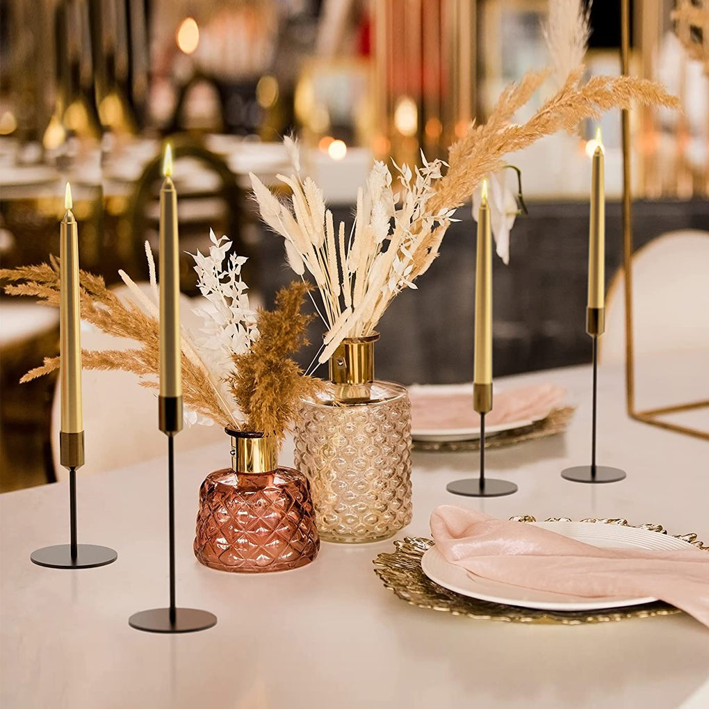 Modern Candle Holder Taper Gold Black Candlestick Holders Set of 2