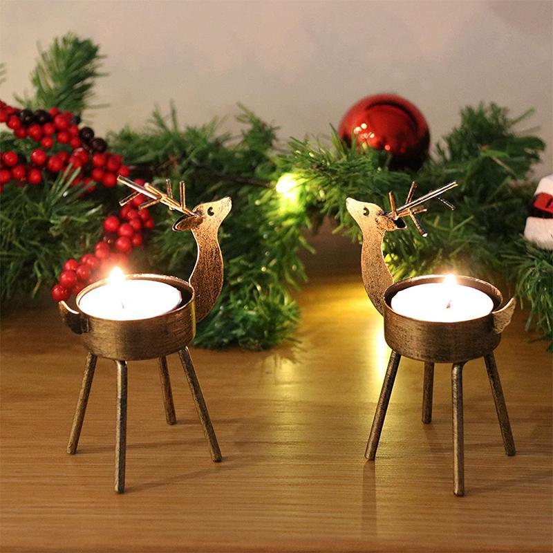 6 - Piece Metal Reindeer Tea Light Candle Holder Set Christmas Table Decorations