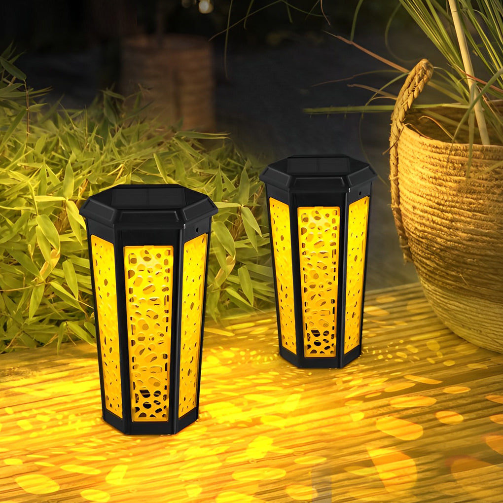 RGB Hexagon Hollow Outdoor Solar Stake Light Waterproof Landscape Lighting