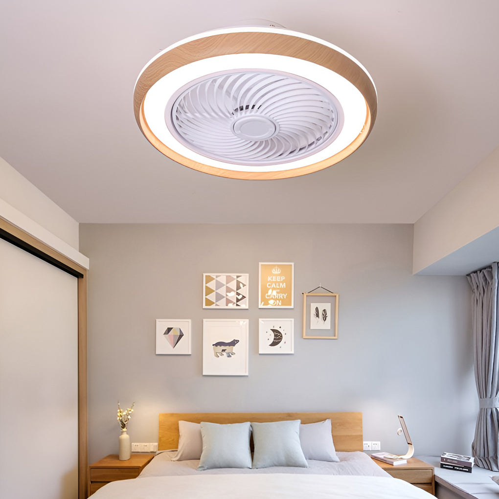 Round Ultra-thin Mute LED Nordic Bladeless Ceiling Fans with Remote Control