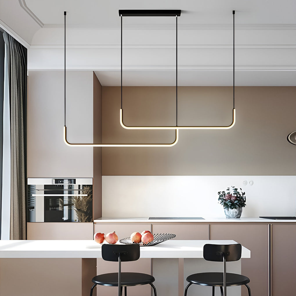 Minimalist Strip Three-color Dimming LED Black Nordic Chandelier Pendant Light - Dazuma
