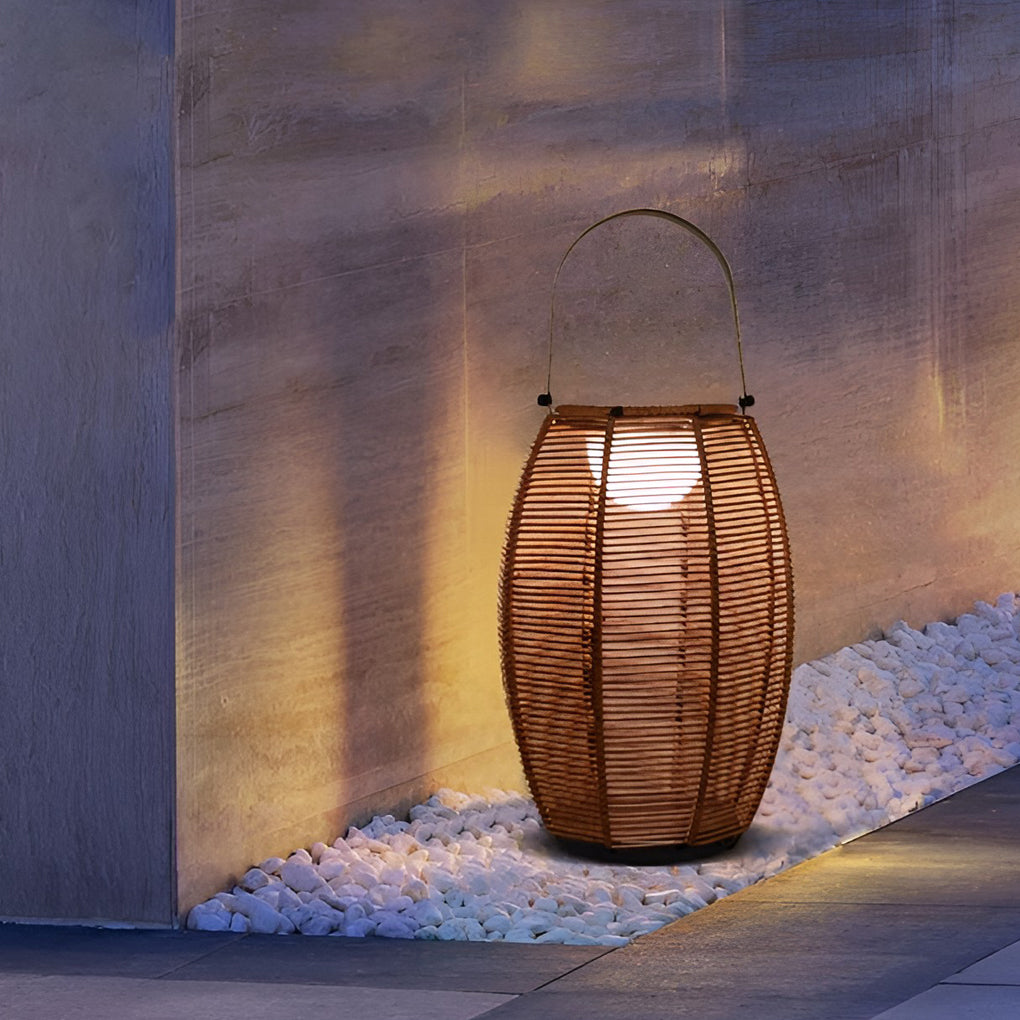 Rattan Lantern Shaped LED Waterproof Portable Modern Outdoor Floor Lamp