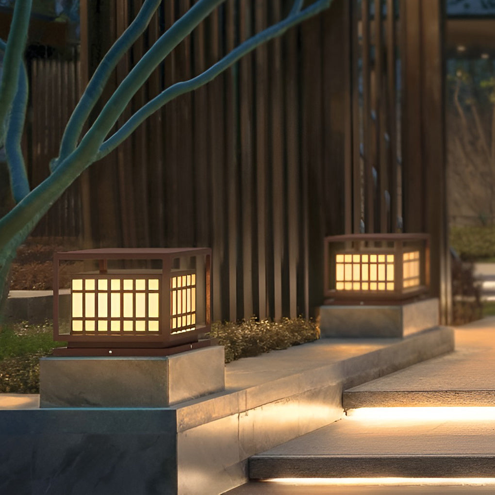 Square LED Waterproof Brown Modern Outdoor Deck Post Lights Pillar Light