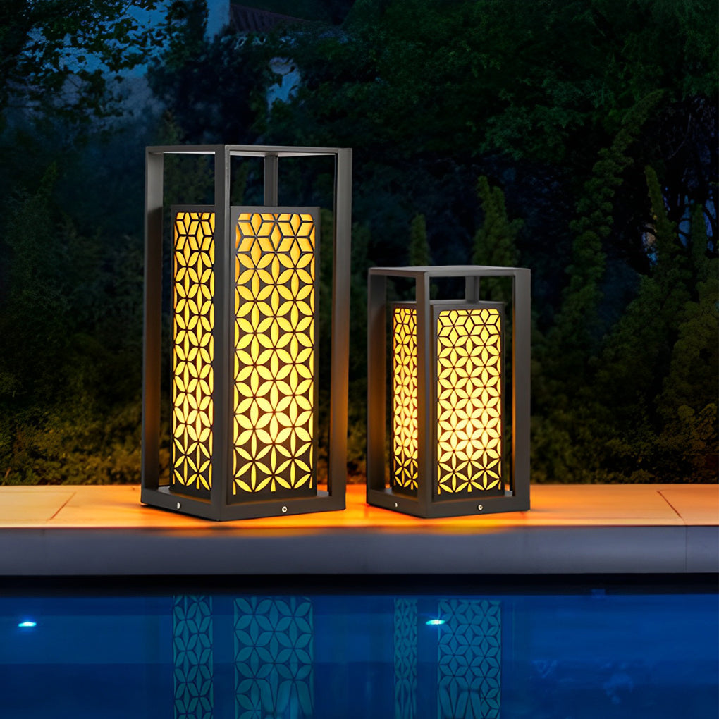 Floral Pattern LED Lawn Lamp Unique Modern Pathway Lights Black