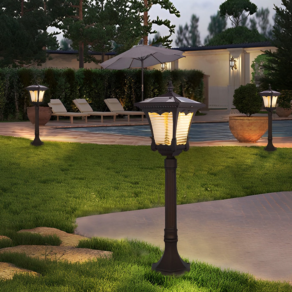 Ornate Top Vintage Solar LED Lawn Lamp in Elegant Coffee Gold Finish