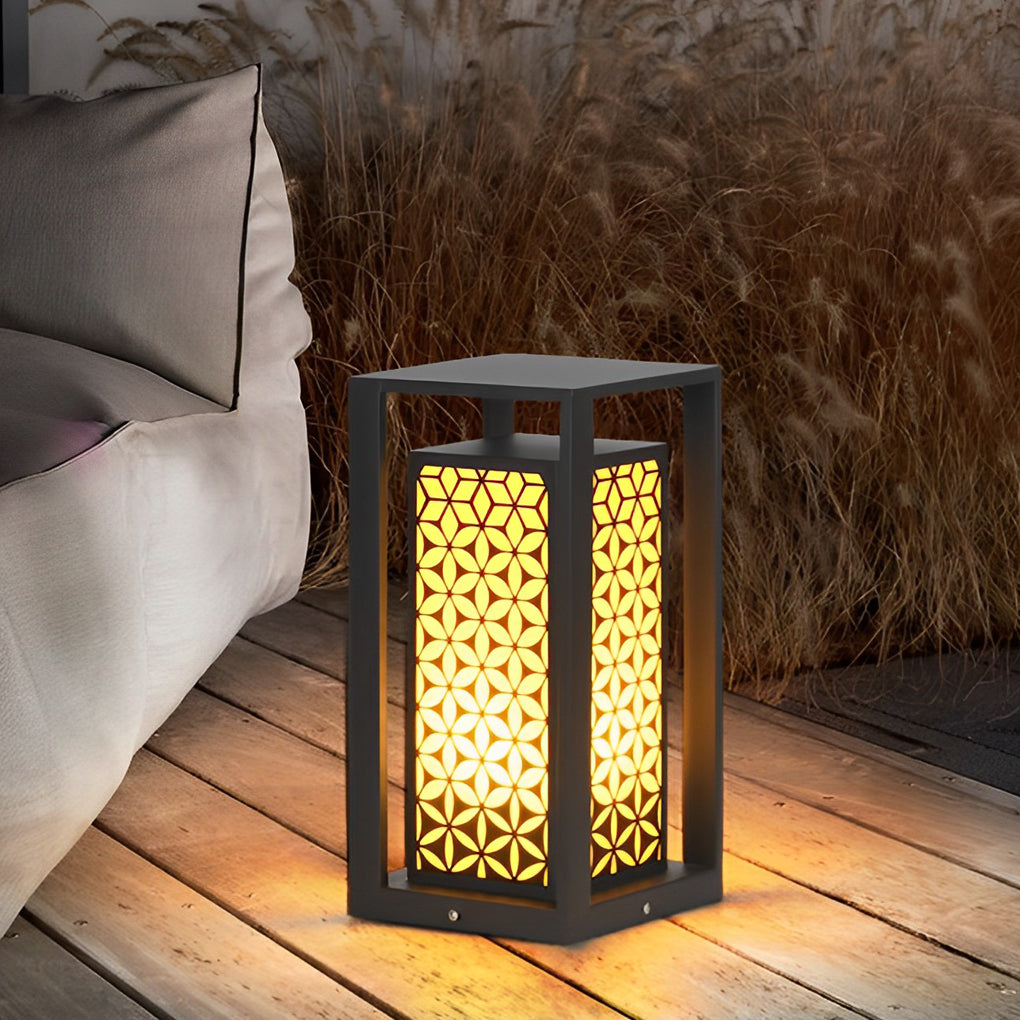 Floral Pattern LED Lawn Lamp Unique Modern Pathway Lights Black