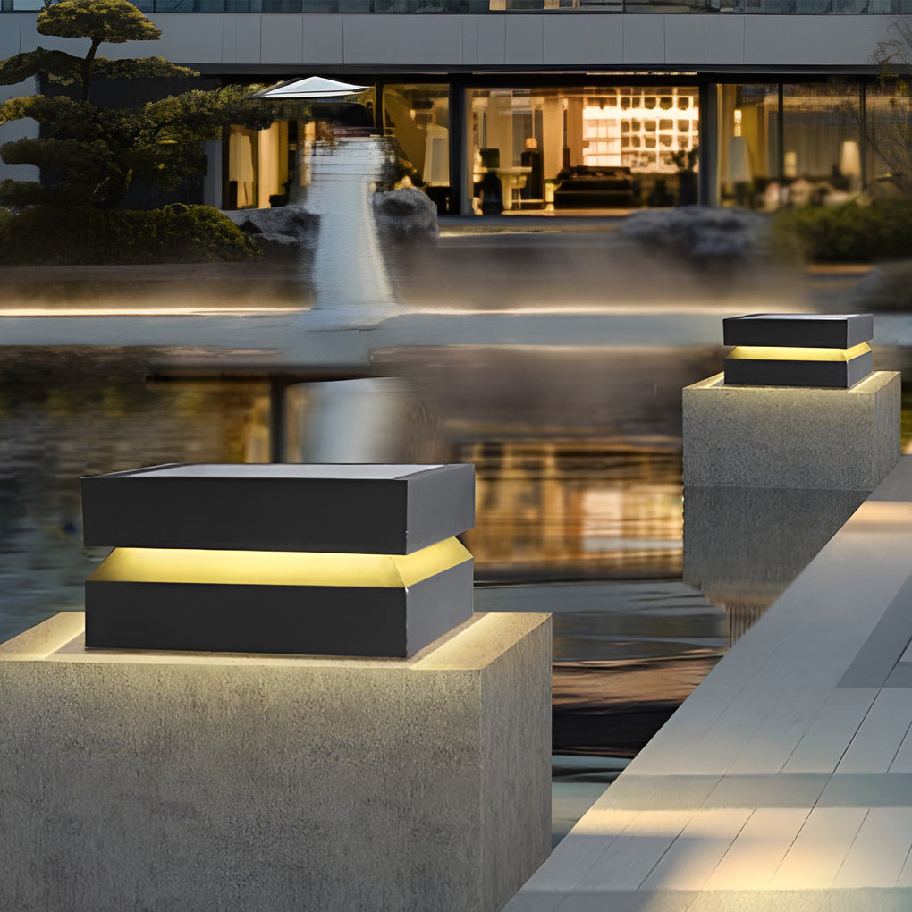 Square LED 16w Waterproof Black Modern Solar Post Caps Lights Pillar Light - Dazuma