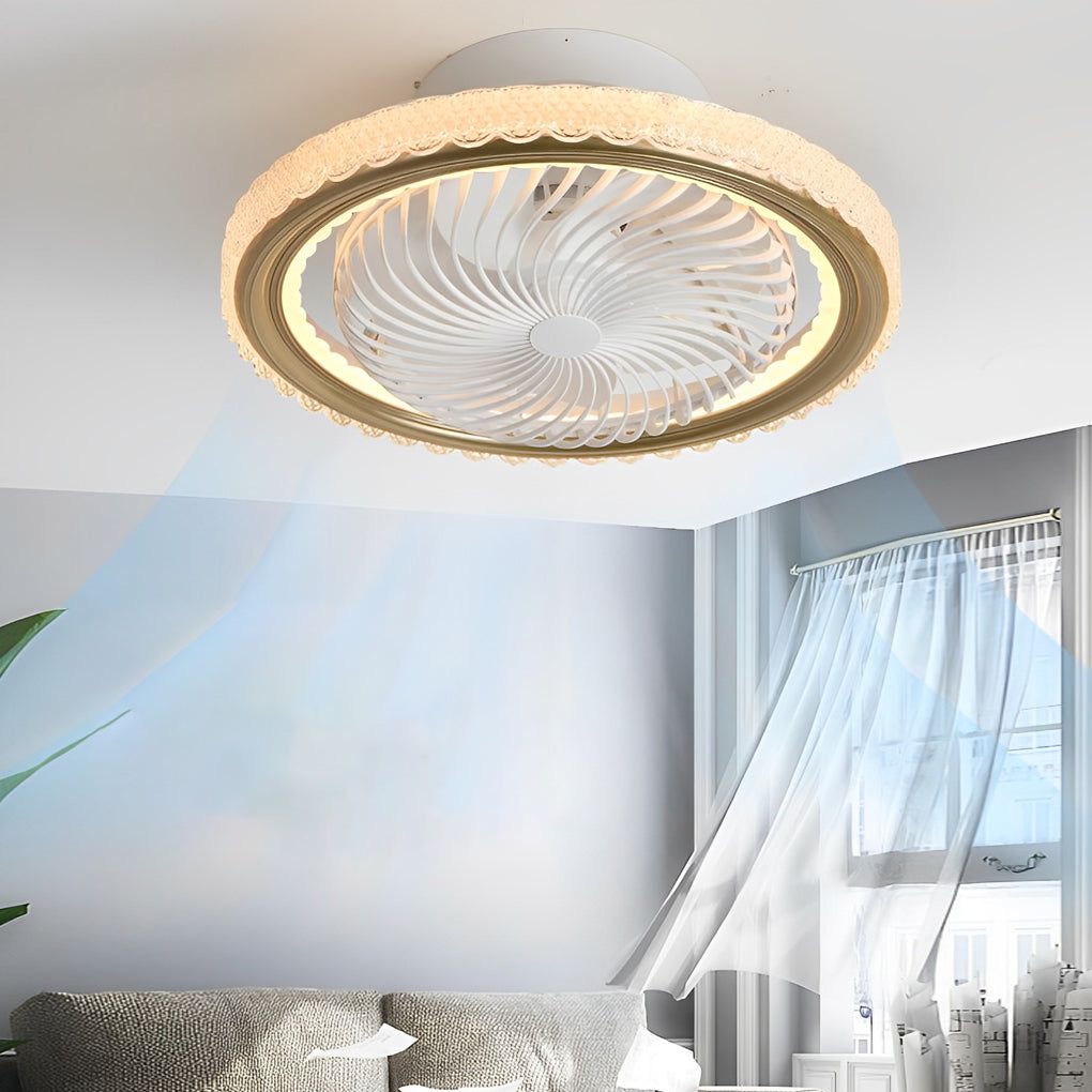 Round Mute Timing LED 3 Step Dimming Adjustable Bladeless Ceiling Fans