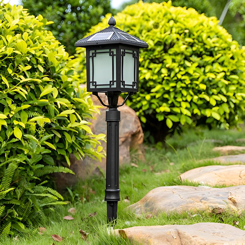 Ancient House Style Solar LED Post Light with 3-Step Dimming Durable Outdoor Lamp