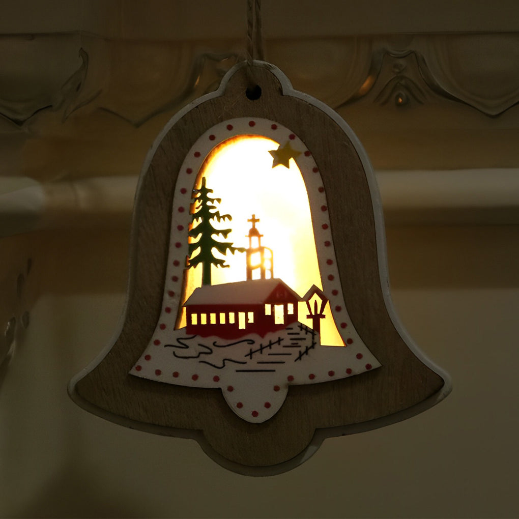 2 Pc Wood Creative Modern Hanging Ornaments Decorations with Button Battery