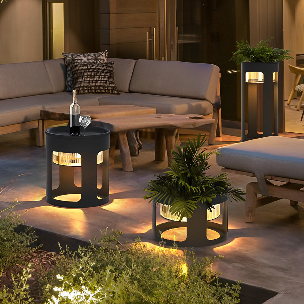 Round Table Lamp with Under-Table Lighting Solar-Powered LED Outdoor Light