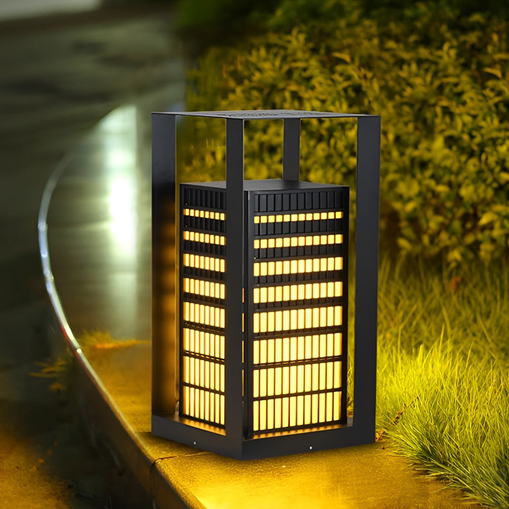 Creative Square Lantern Shaped LED Black Modern Outdoor Pathway Lights - Dazuma