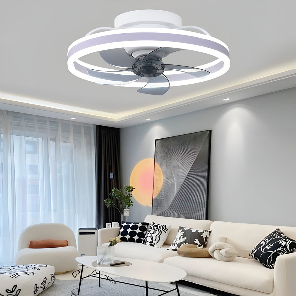 Round Stepless Dimming LED 360° Rotating Modern Ceiling Fan Light