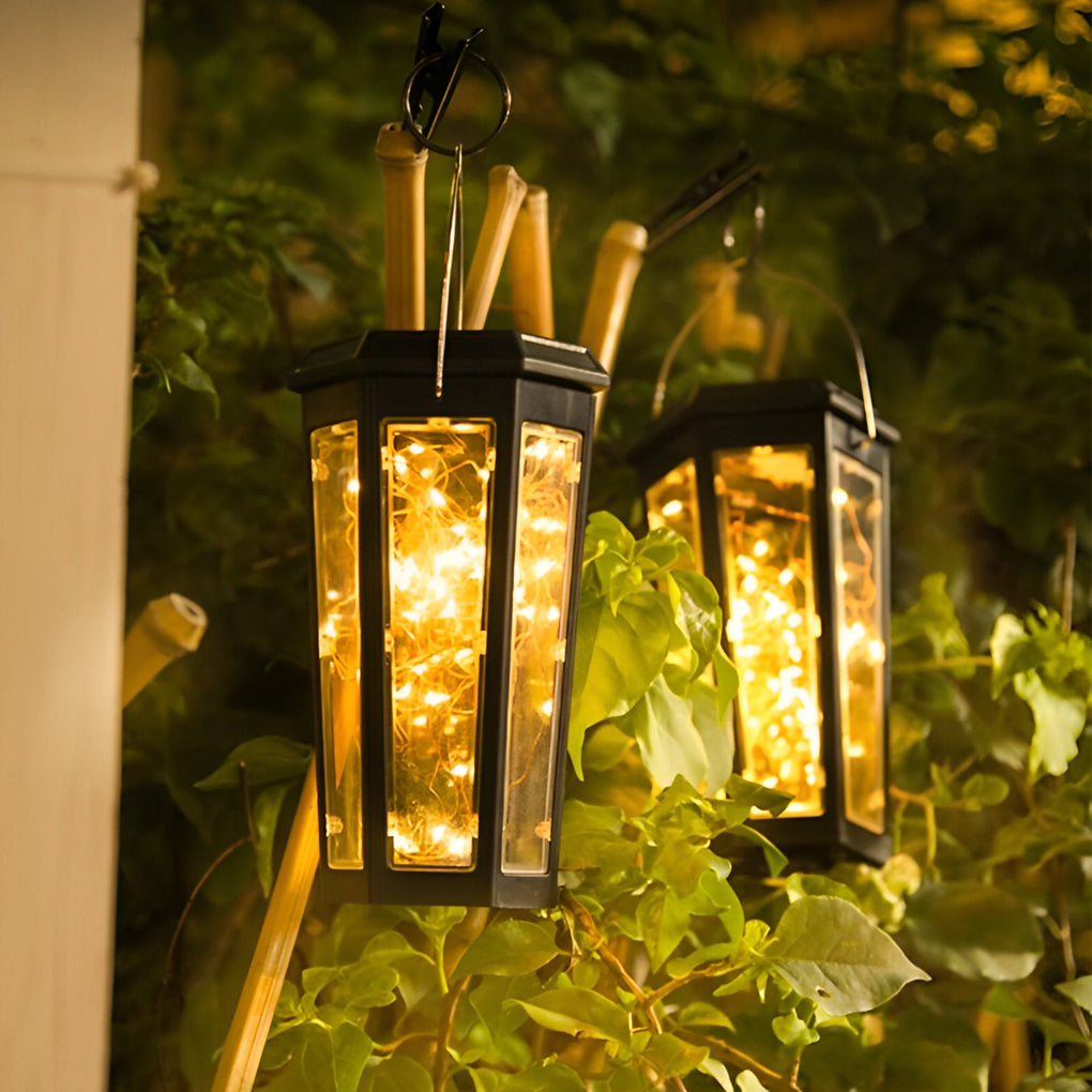 2Pcs Hexagonal LED String Lights Solar Lawn Lights With Motion Sensor