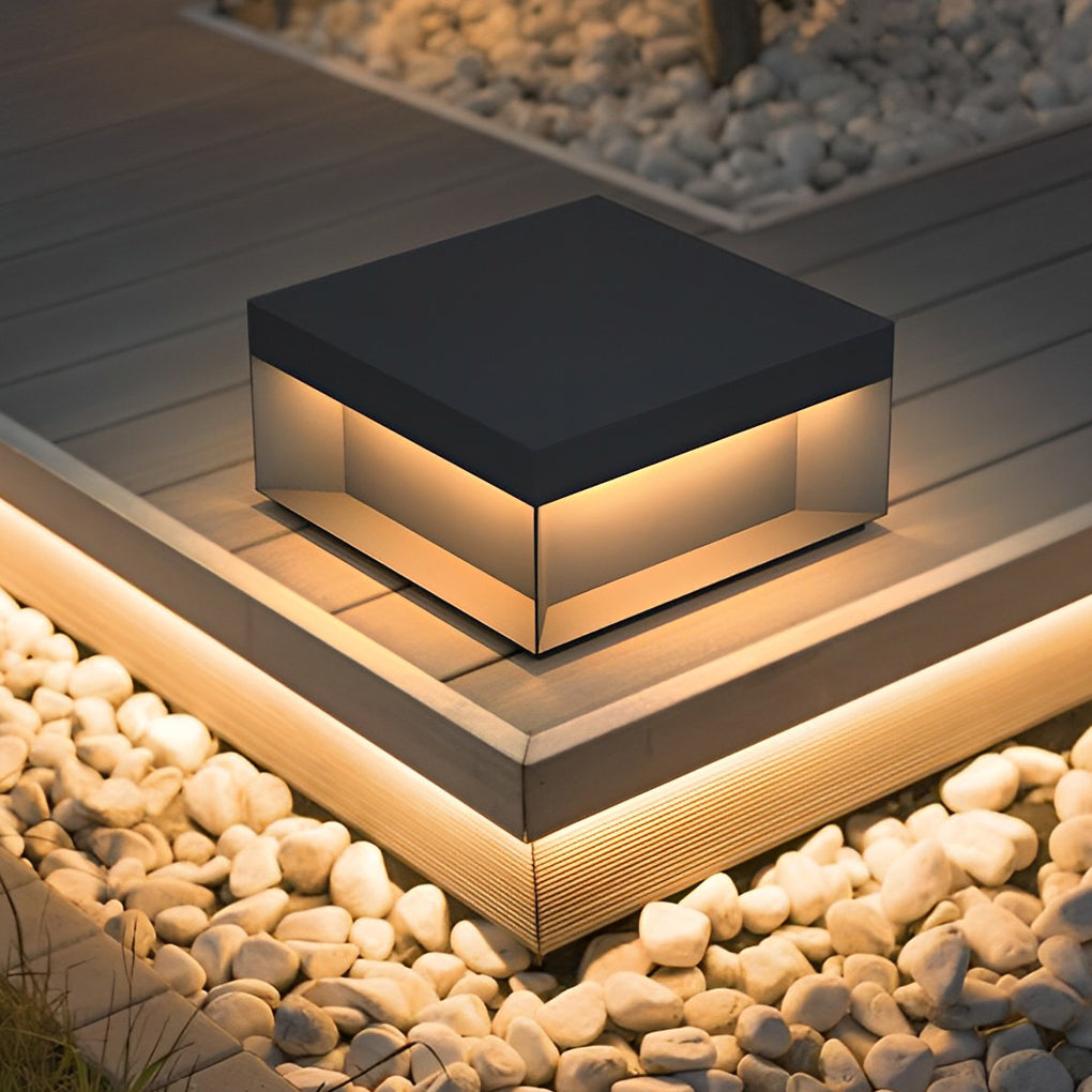 Square Stainless Steel LED Waterproof Modern Solar Fence Post Lights - Dazuma