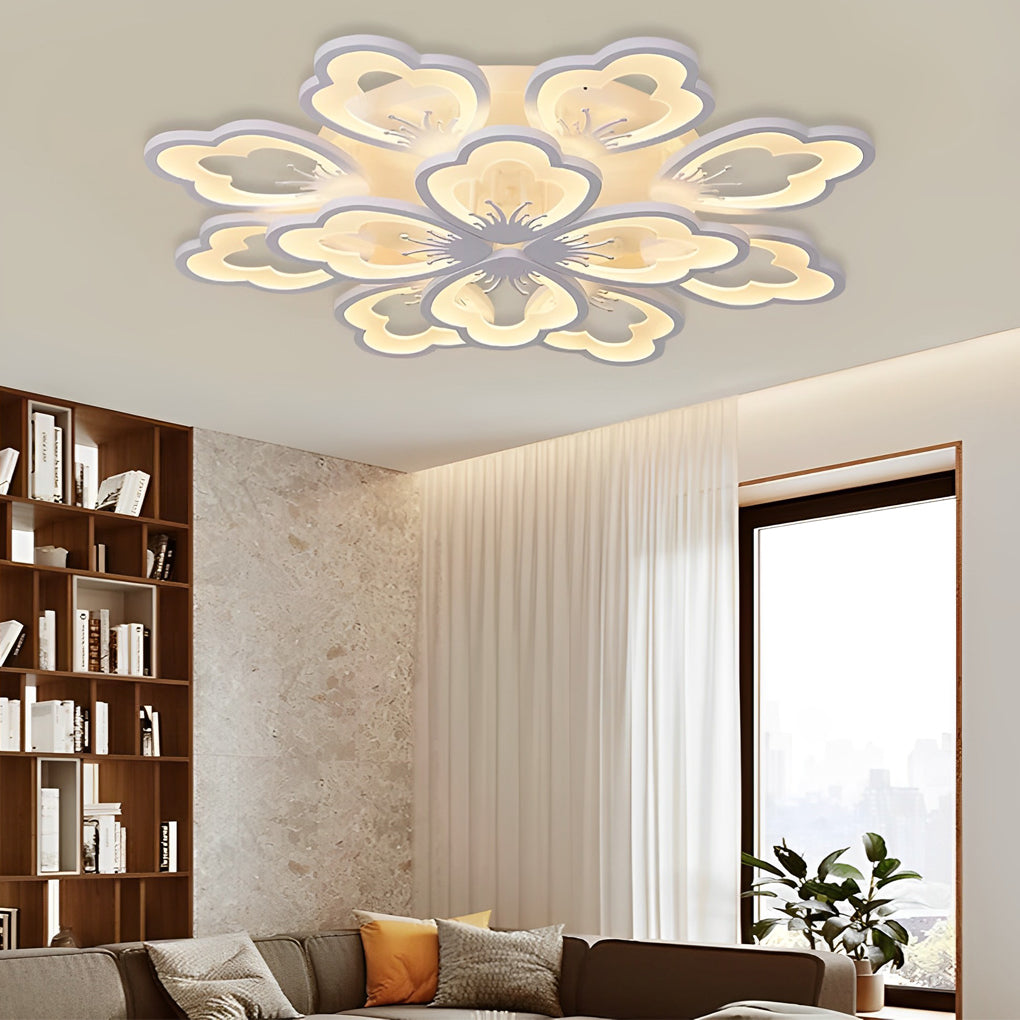 Flower Shaped Dimmable LED White Nordic Chandelier Light Flush Mount Lighting - Dazuma