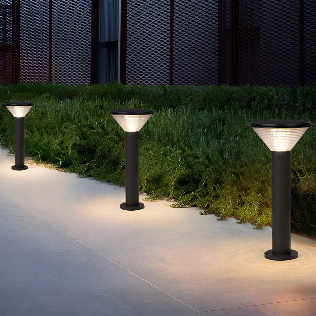 Contemporary Tapered Solar LED Pathway Light Black Cylindrical Outdoor Lighting