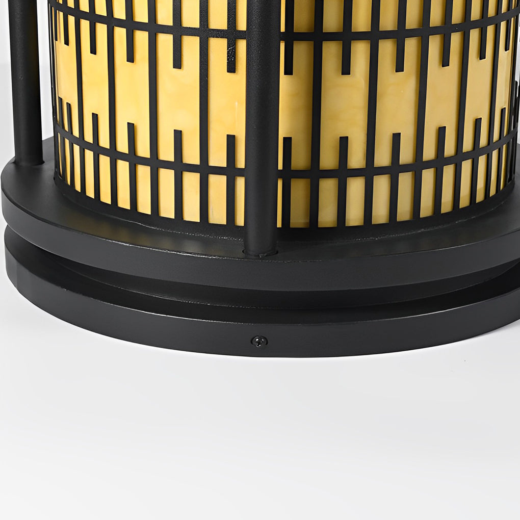 Round Retro Pattern Waterproof LED Black Modern Solar Fence Post Lights