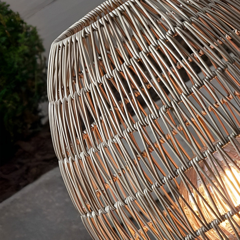 Spaceship Lighting Handmade Rattan Oval Cage Waterproof Outdoor Floor Lamp