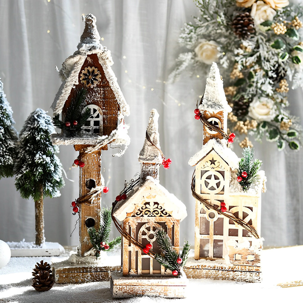 Creative Wooden Christmas Houses Village Ornaments Decoration with Lights - Dazuma