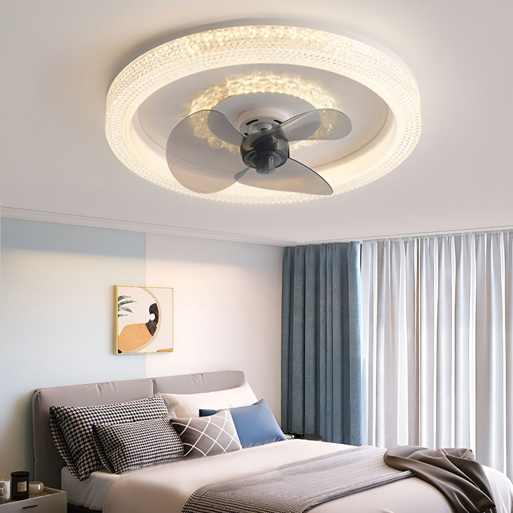 Round Muted 360° Rotatable Stepless Dimming LED Modern Ceiling Fan Light