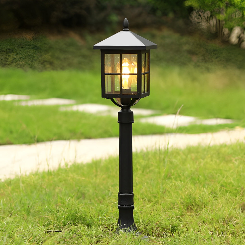Retro Black Solar & Hardwired Outdoor Pavilion-Inspired Lawn Lamp