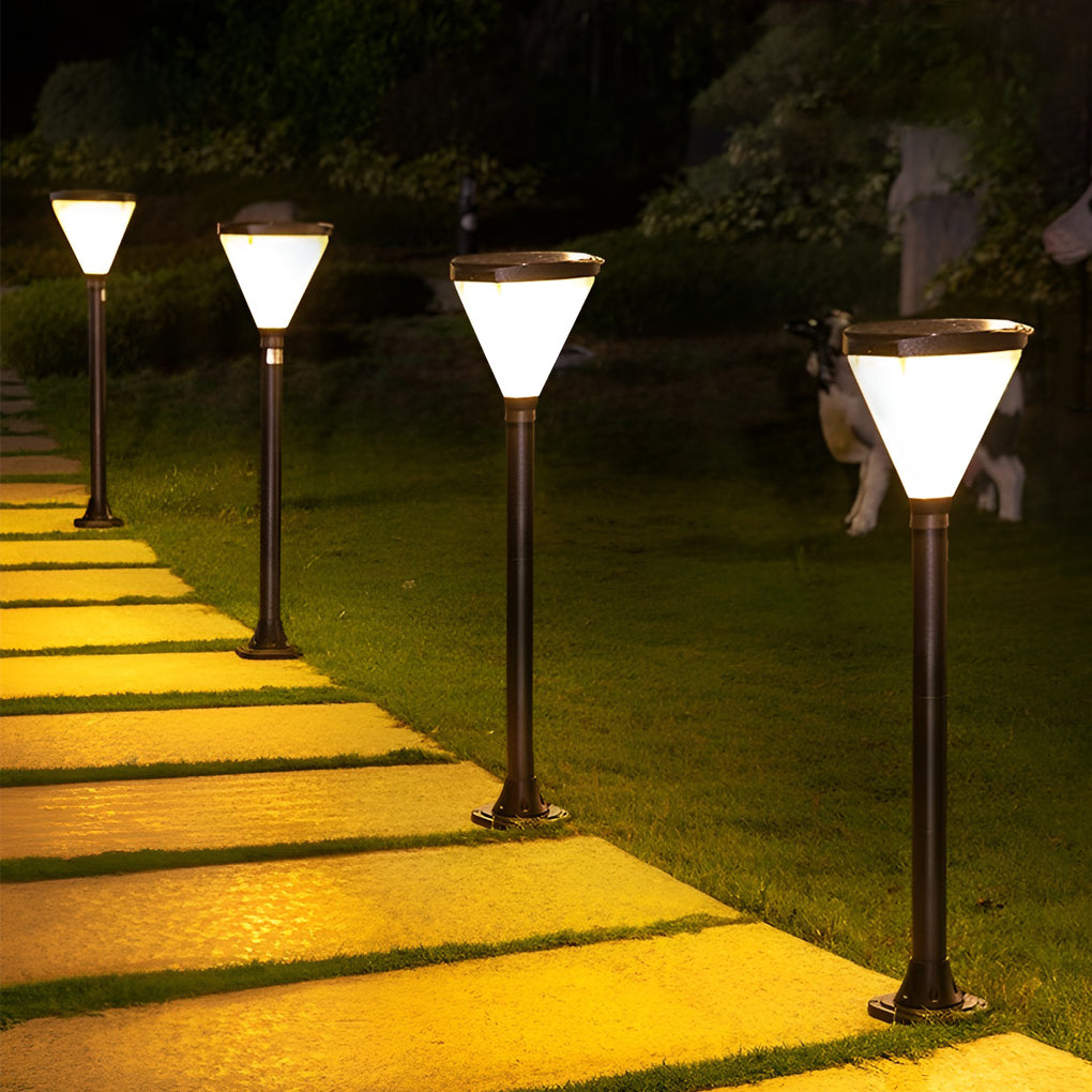 Geometric Waterproof LED Black Modern Solar Powered Pathway Post Lights - Dazuma