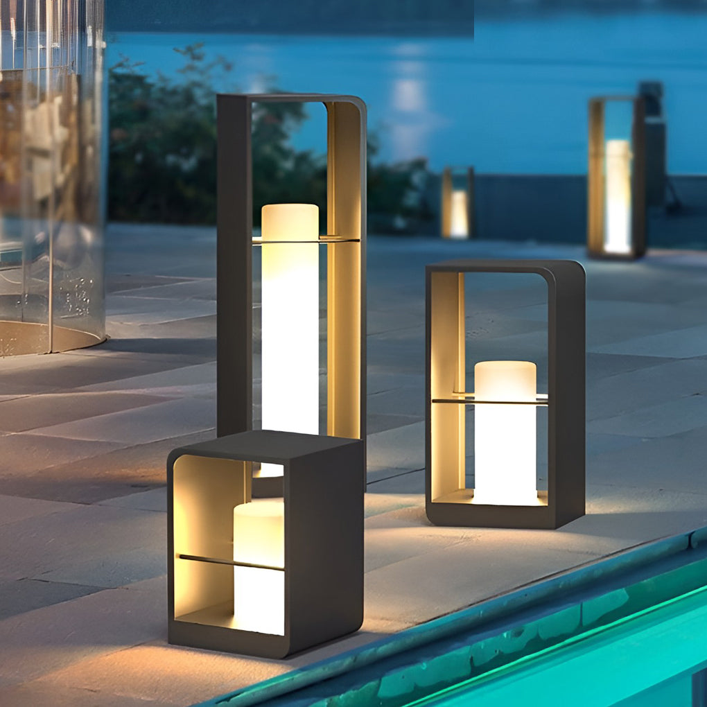 Rectangular Frame Waterproof Black Modern Solar Lights Outdoor Lanterns
