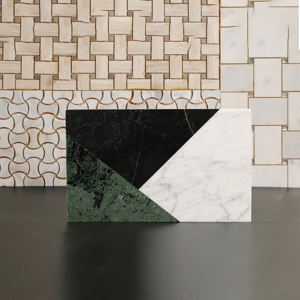 Marble Rectangular Serving Platter Cutting Board Appetizer Platter Black Green White