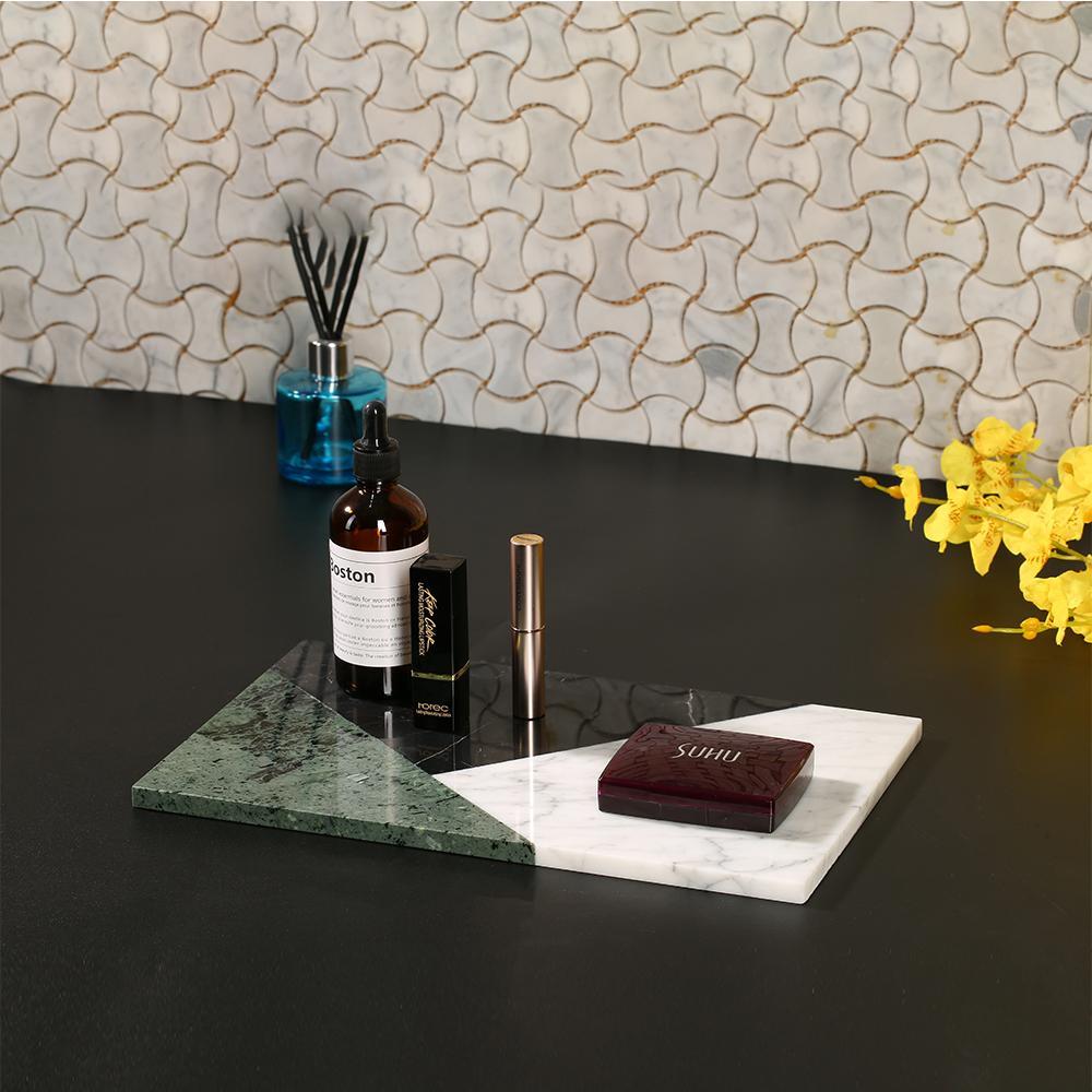 Marble Rectangular Serving Platter Cutting Board Appetizer Platter Black Green White