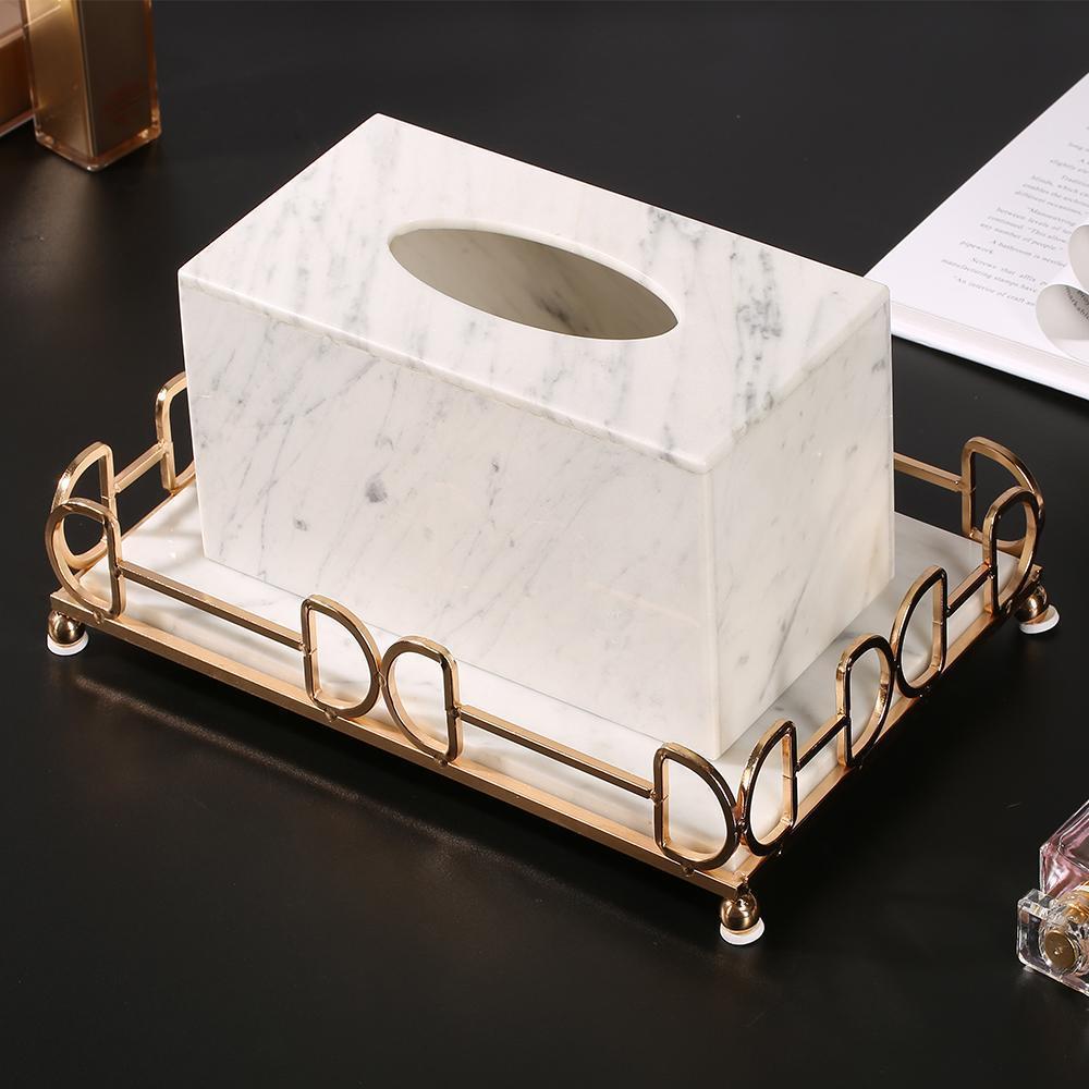 White Marble Tissue Holder Decorative Rectangular Tissue Box Holder