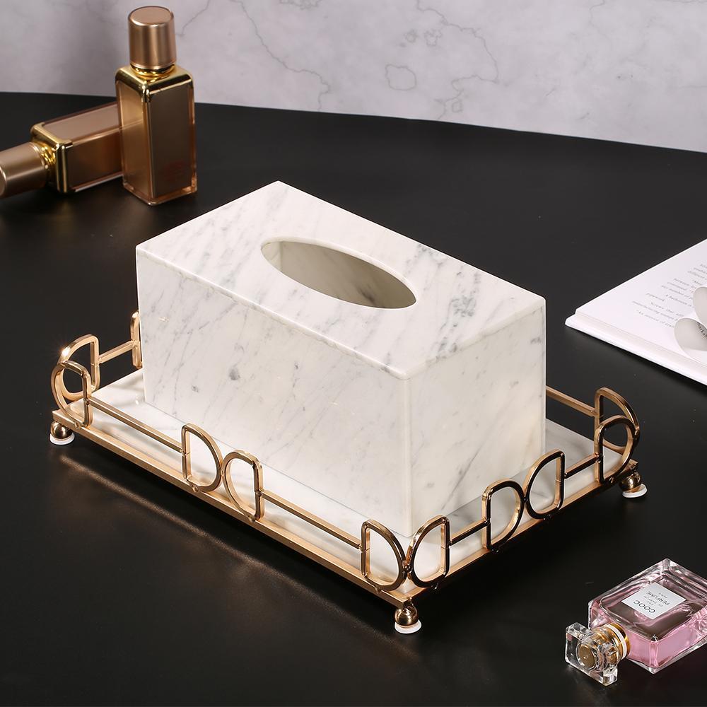 White Marble Tissue Holder Decorative Rectangular Tissue Box Holder