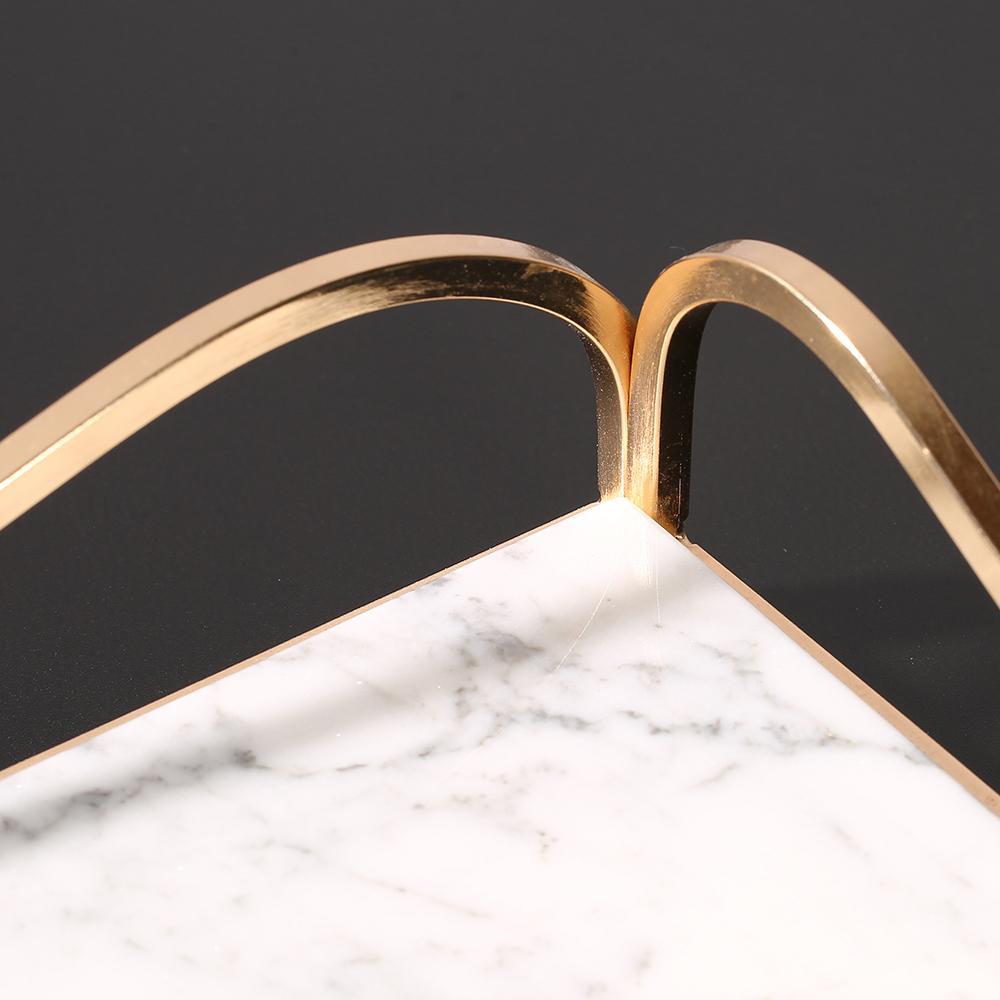 Rectangle Jewelry Perfume Tray Large Serving Tray with Gold Holder White