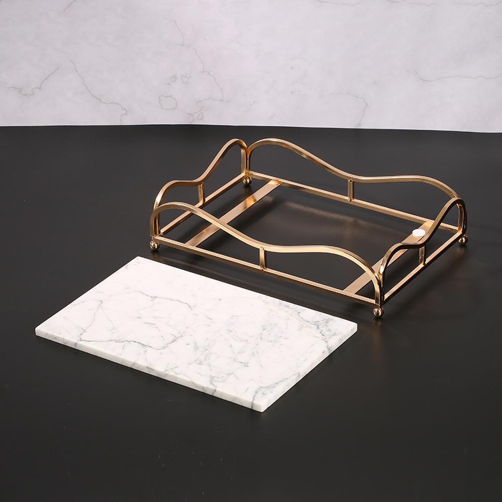 Rectangle Jewelry Perfume Tray Large Serving Tray with Gold Holder White