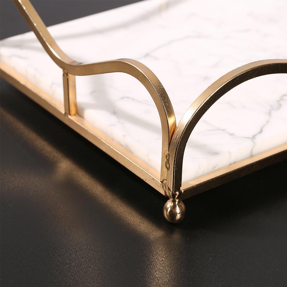 Rectangle Jewelry Perfume Tray Large Serving Tray with Gold Holder White