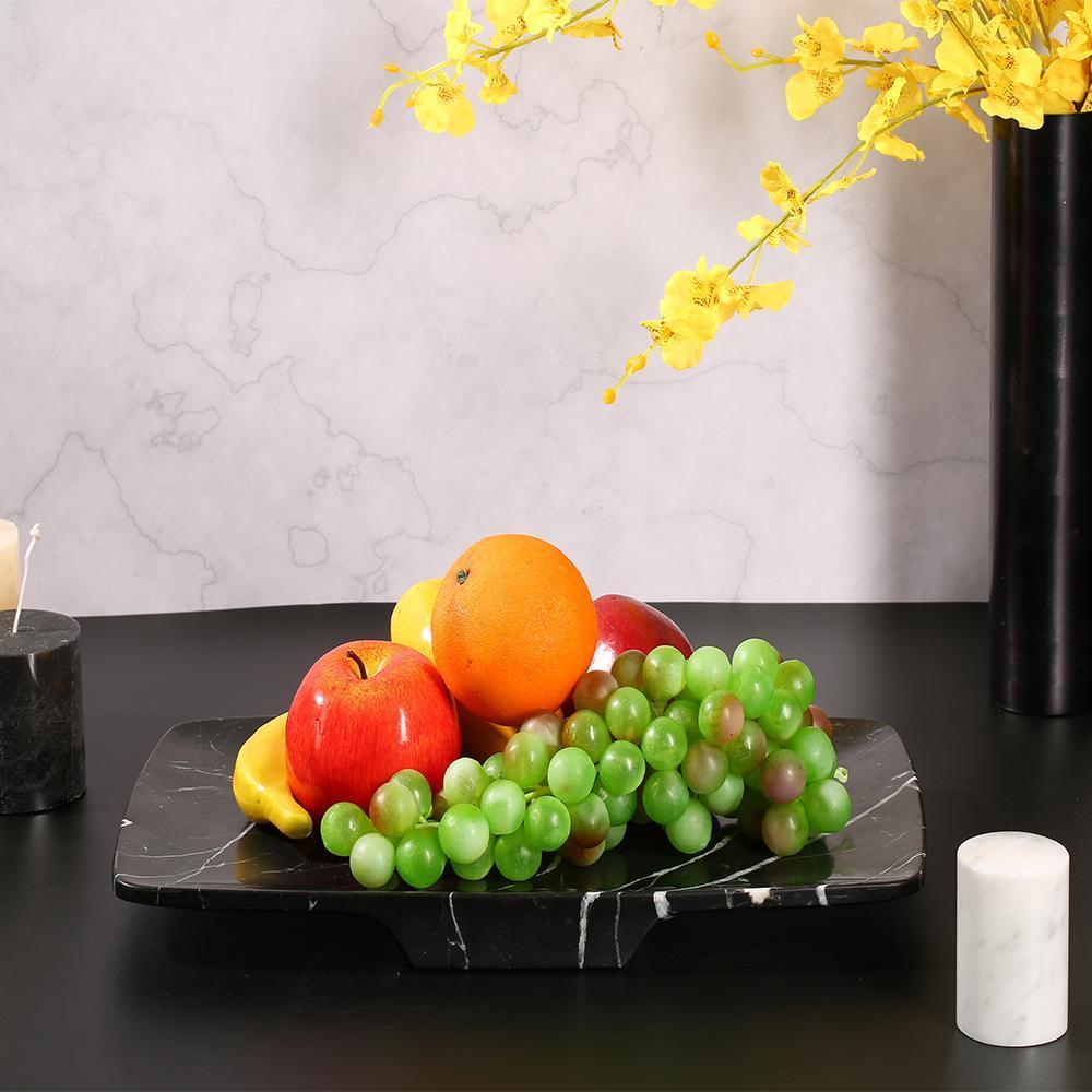 Marble Long Oval Serving Tray Fruit Tray Large Seafood Platter Black