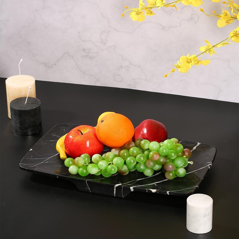 Marble Long Oval Serving Tray Fruit Tray Large Seafood Platter Black