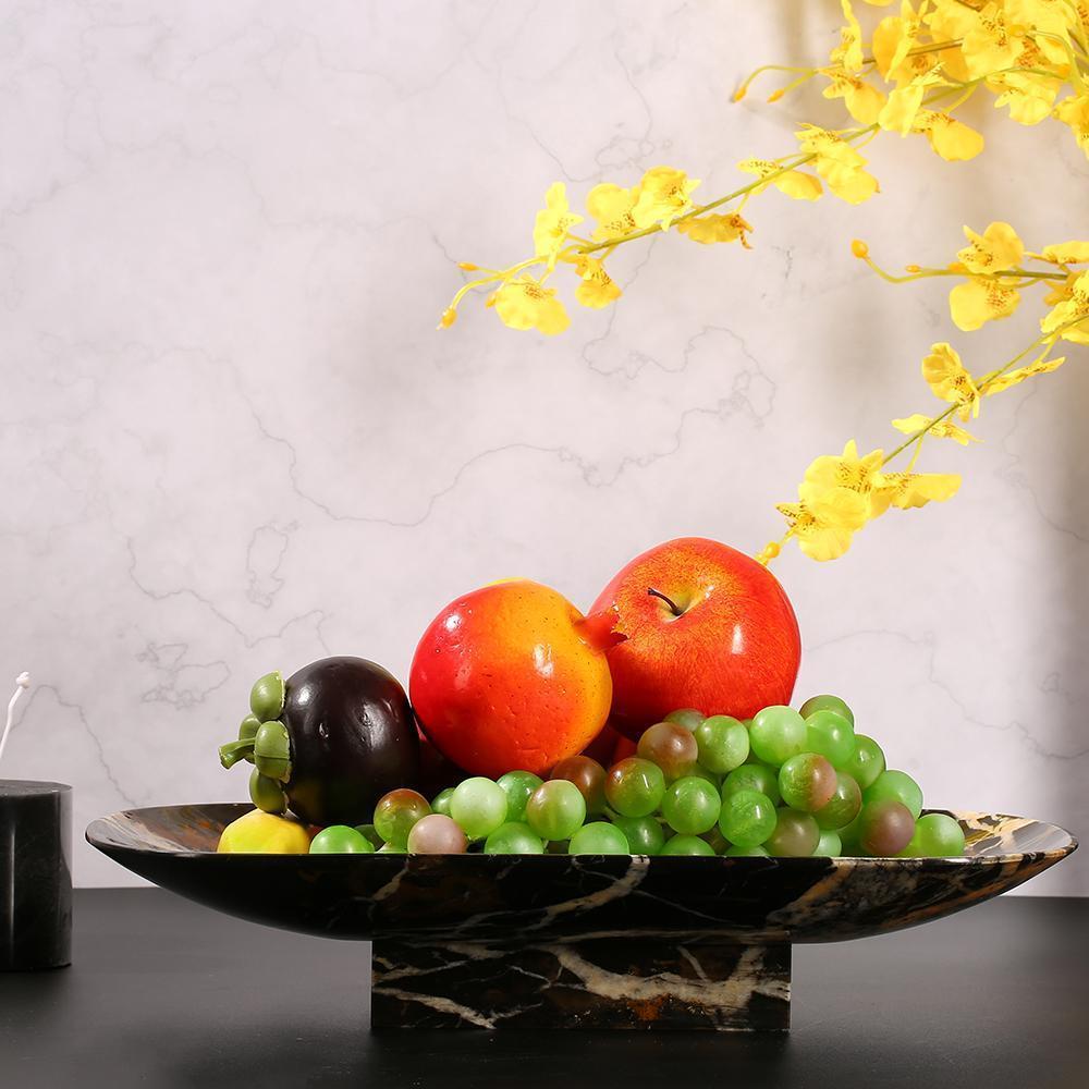 Marble Long Food Serving Tray Kitchen Desk Fruit Tray Sushi Plate Black Gold
