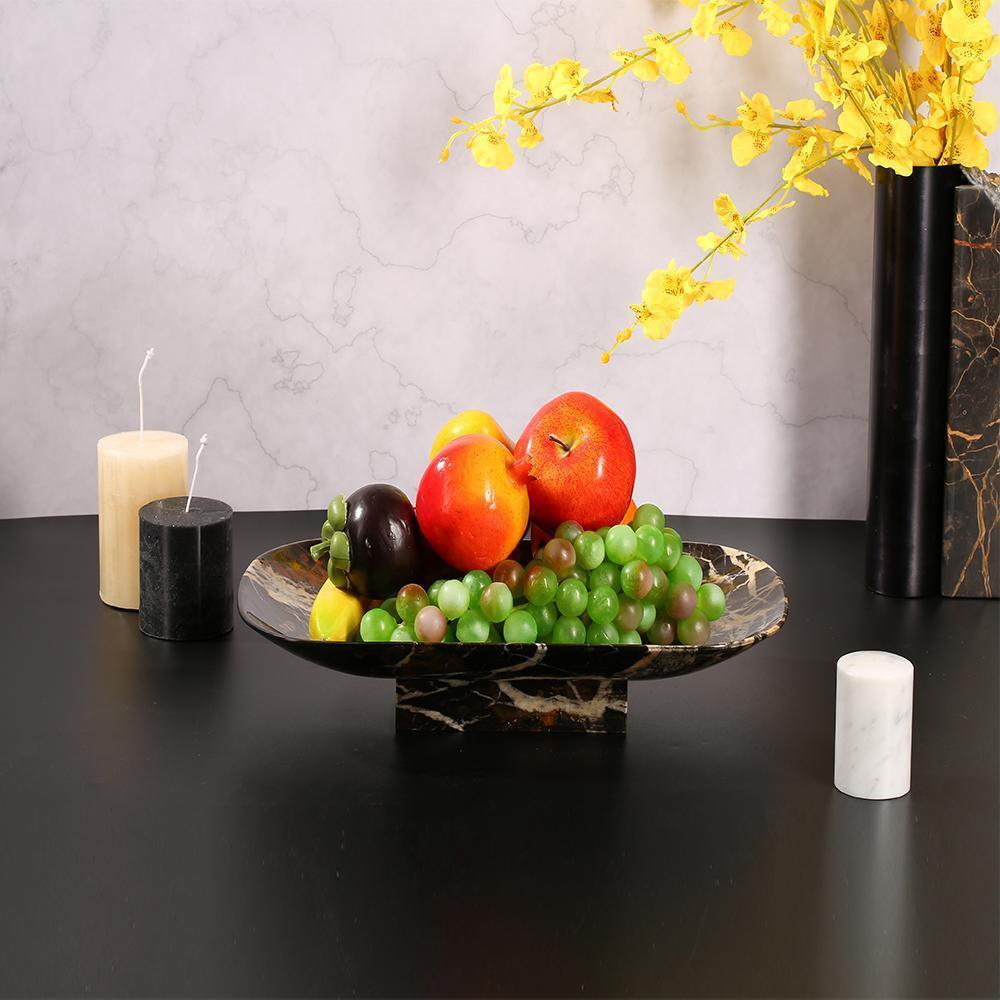 Marble Long Food Serving Tray Kitchen Desk Fruit Tray Sushi Plate Black Gold