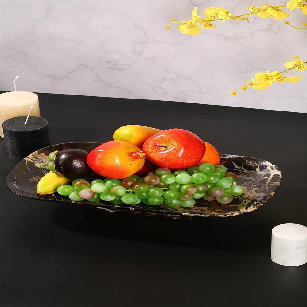Marble Long Food Serving Tray Kitchen Desk Fruit Tray Sushi Plate Black Gold