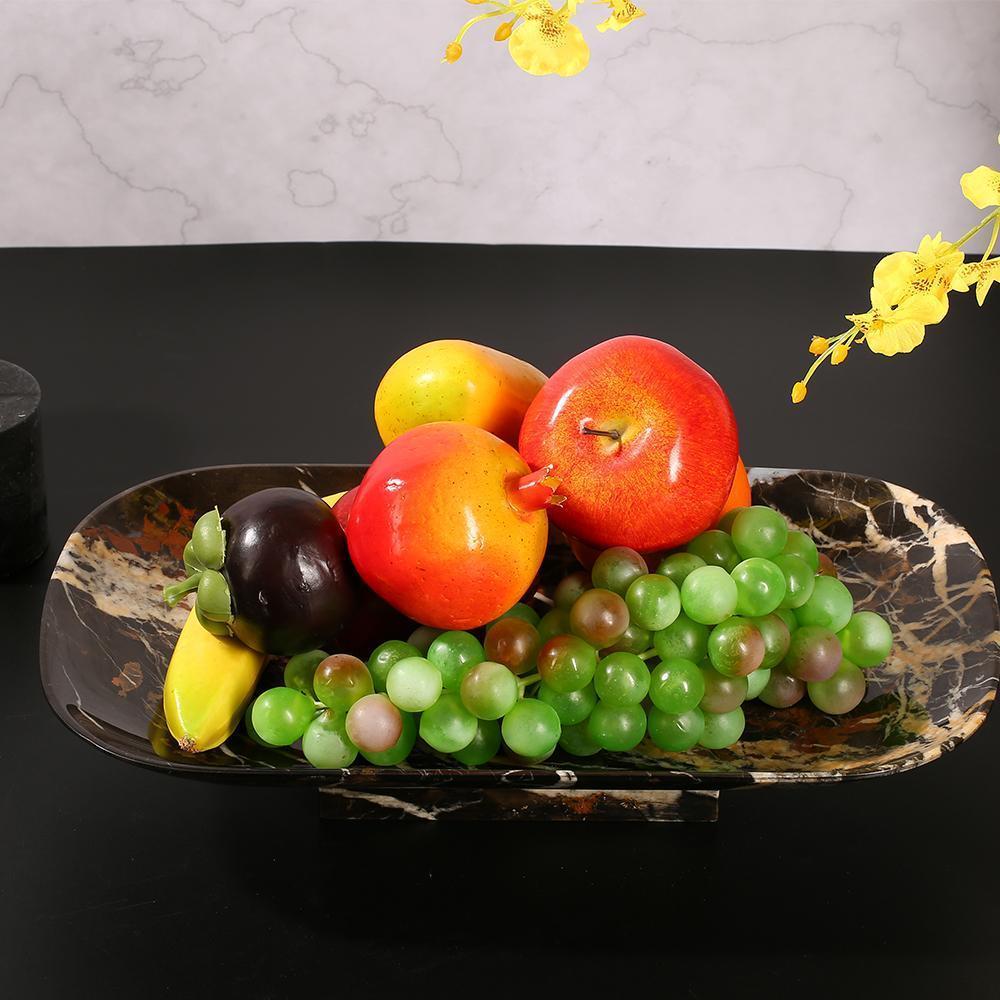 Marble Long Food Serving Tray Kitchen Desk Fruit Tray Sushi Plate Black Gold