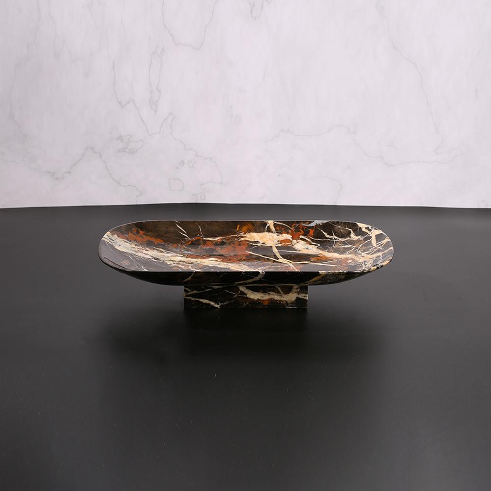 Marble Long Food Serving Tray Kitchen Desk Fruit Tray Sushi Plate Black Gold